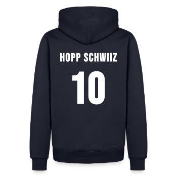 Hopp Schweiiz 10 bester Schweizer Fussball Fan - Männer Premium Bio Hoodie - Navy - Hinten - Nico (187cm)