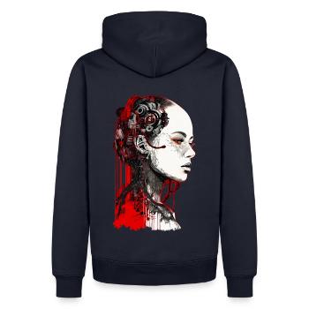 Schöne Cyborg Gothic Frau - Trash Polka Art - Männer Premium Bio Hoodie - Navy - Hinten - Nico (187cm)