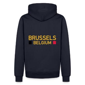 Brussels, Belgium (zwei Vierecke) - Männer Premium Bio Hoodie - Navy - Hinten - Nico (187cm)