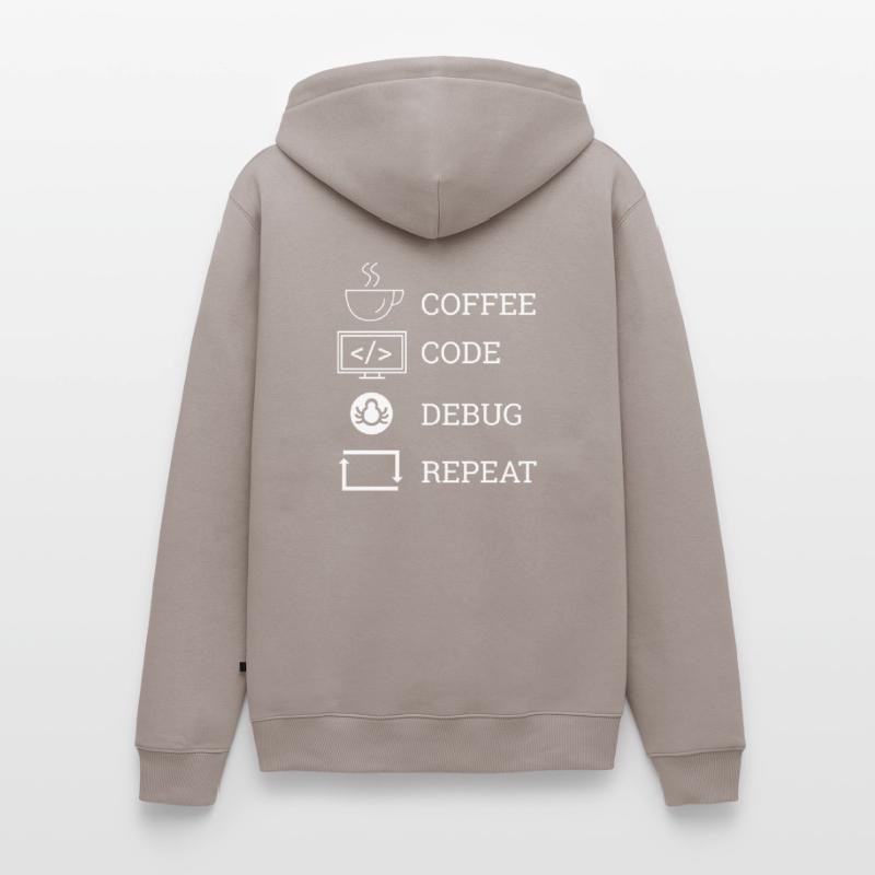 « Coffee Code Debug Repeat » | Programmeurs Sweat à capuche Premium bio Homme