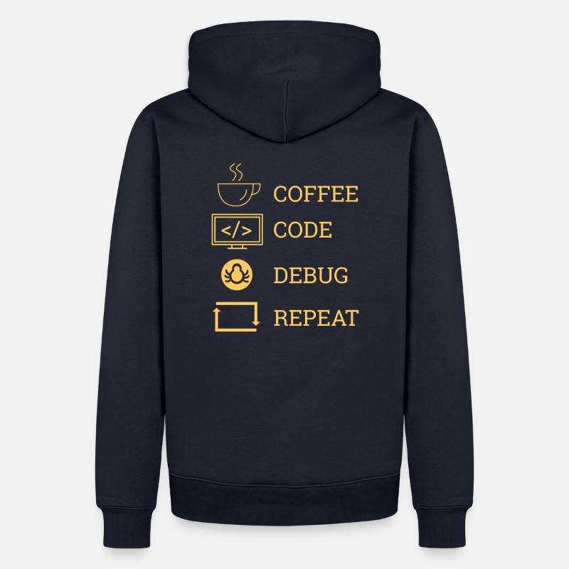"Coffee Code Debug Repeat" | Programmierer - Männer Premium Bio Hoodie - Navy