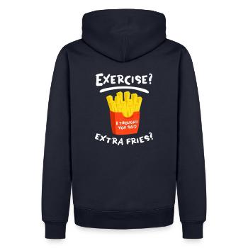 L'exercice? Frise supplémentaire? UNISEX ALIMENTAIRE - Sweat à capuche Premium bio Homme - bleu marine - Dos - Nico (187cm)