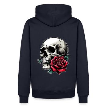 Crâne avec rose entre les dents - Sweat à capuche Premium bio Homme - bleu marine - Dos - Nico (187cm)