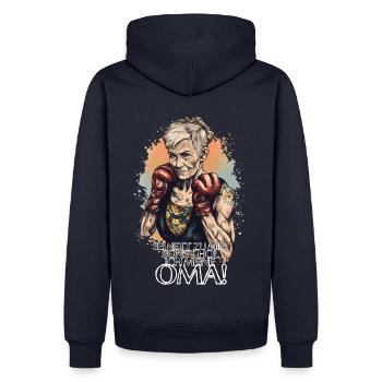Sois gentil avec moi, ou j’aurai ma grand-mère! - Sweat à capuche Premium bio Homme - bleu marine - Dos - Nico (187cm)
