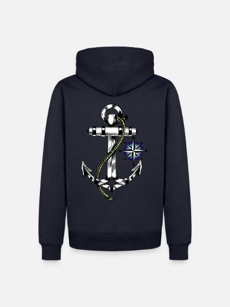 Maritim Anker Windrose Kompass Himmelsrichtung - Männer Premium Bio Hoodie - Navy