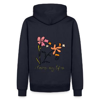 J’aime ma vie - Sweat à capuche Premium bio Homme - bleu marine - Dos - Nico (187cm)