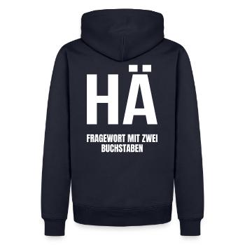 HÄ Fragewort mit zwei Buchstaben - Männer Premium Bio Hoodie - Navy - Hinten - Nico (187cm)
