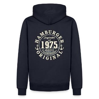 50. Geburtstag 2025 Hamburger Original Geschenk - Männer Premium Bio Hoodie - Navy - Hinten - Nico (187cm)