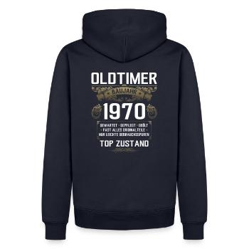 55. Geburtstag Oldtimer Jahrgang 1970 - Männer Premium Bio Hoodie - Navy - Hinten - Nico (187cm)