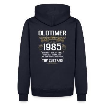 40. Geburtstag Oldtimer 1985 Jahrgang 85 - Männer Premium Bio Hoodie - Navy - Hinten - Nico (187cm)