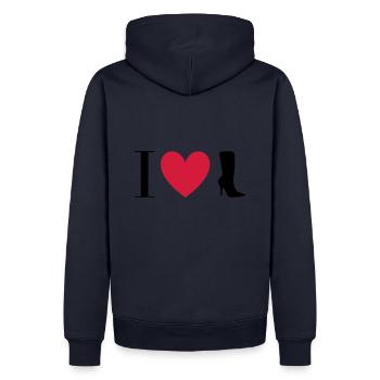★ Designfarben änderbar ★ I love Stiefel - Männer Premium Bio Hoodie - Navy - Hinten - Nico (187cm)