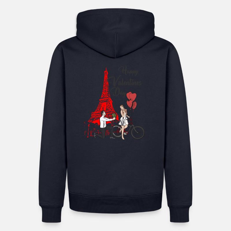 Saint Valentin Paris fleurs Tour Eiffel amour coeurs - Sweat à capuche Premium bio Homme - bleu marine