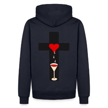 Croix du Christ sang horreur Halloween Goth occulte - Sweat à capuche Premium bio Homme - bleu marine - Dos - Nico (187cm)
