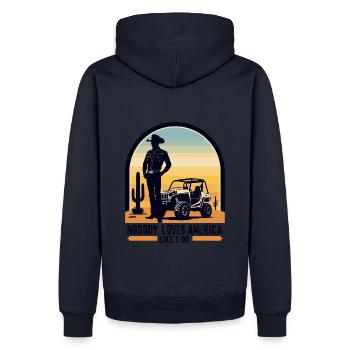 Amoureux de l’Amérique - Sweat à capuche Premium bio Homme - bleu marine - Dos - Nico (187cm)