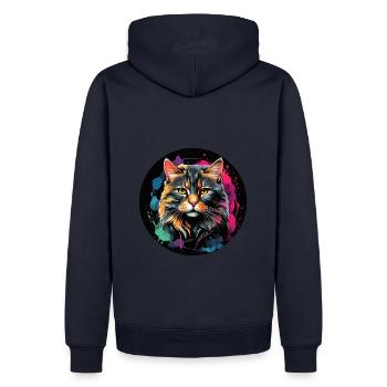 Portrait de chat mignon en technique d'aquarelle dans un cercle - Sweat à capuche Premium bio Homme - bleu marine - Dos - Nico (187cm)