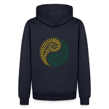 Jing Jang Jaune Vert - Sweat à capuche Premium bio Homme - bleu marine - Dos - Nico (187cm)