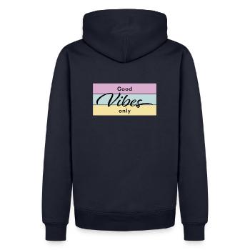 good vibes - Männer Premium Bio Hoodie - Navy - Hinten - Nico (187cm)