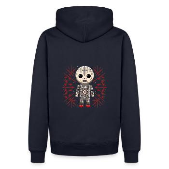 Stilvolle Mode Veränderung mit Voodoo Figur Design - Männer Premium Bio Hoodie - Navy - Hinten - Nico (187cm)