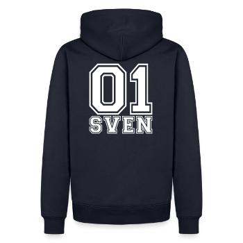 Sven - Nom - Sweat à capuche Premium bio Homme - bleu marine - Dos - Nico (187cm)