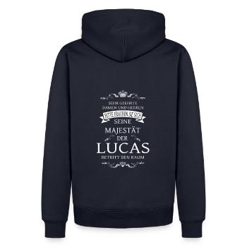 His Majesty Lucas enters the room - Men’s Premium Organic Hoodie - navy - Back - Nico (187cm)