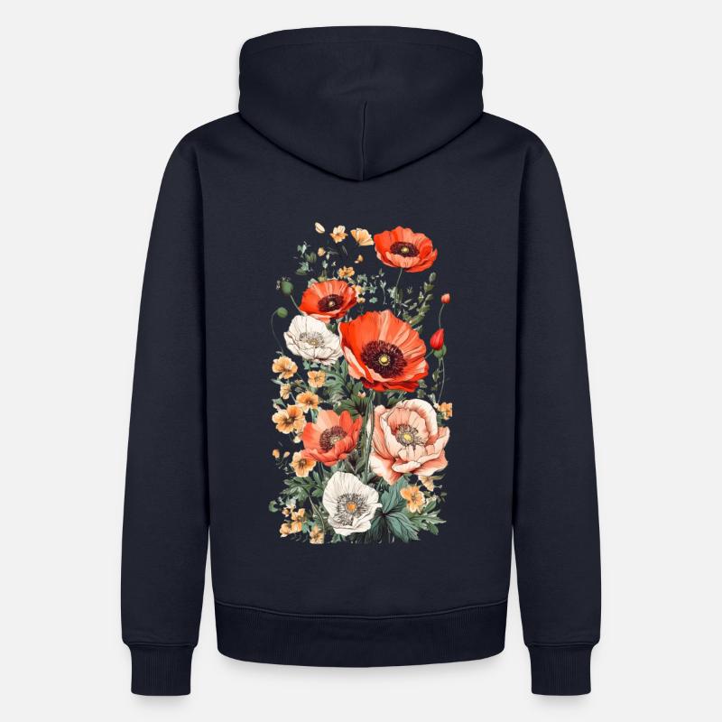 Wunderschönes Boho Mohn Herbarium Bouquet - Männer Premium Bio Hoodie - Navy