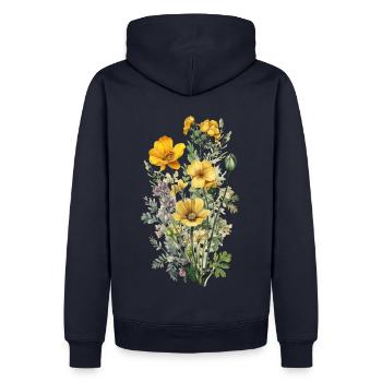 Wunderschönes Boho Blumen Herbarium Bouquet gelb - Männer Premium Bio Hoodie - Navy - Hinten - Nico (187cm)