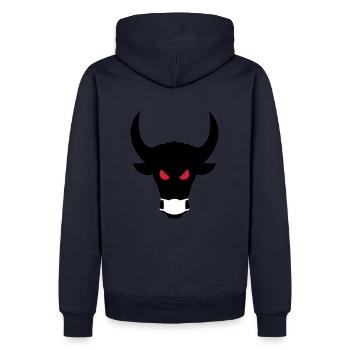 ★ Couleurs de conception modifiables ★ Taureau maléfique avec masque - Sweat à capuche Premium bio Homme - bleu marine - Dos - Nico (187cm)