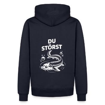 Stör angeln Sportfischen - Du störst. Stördesign - Männer Premium Bio Hoodie - Navy - Hinten - Nico (187cm)