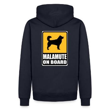 Sign - Schild MALAMUTE on Board von Musher-Shirts - Männer Premium Bio Hoodie - Navy - Hinten - Nico (187cm)