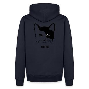 Cat: I Hate You. - Men’s Premium Organic Hoodie - navy - Back - Nico (187cm)