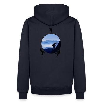 Bergsteiger klettern in die Berge - Männer Premium Bio Hoodie - Navy - Hinten - Nico (187cm)