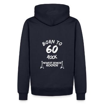 60 Born to rock newest senior rocker - Männer Premium Bio Hoodie - Navy - Hinten - Nico (187cm)