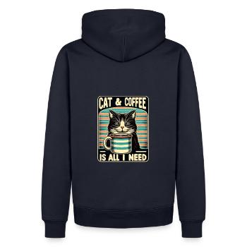 Katze und Kaffee ist alles was ich brauche - Männer Premium Bio Hoodie - Navy - Hinten - Nico (187cm)