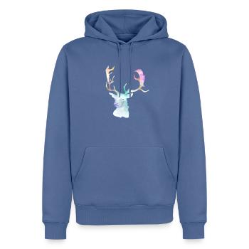 Hirsch - Männer Premium Bio Hoodie - Taubenblau - Vorne - Nico (187cm)