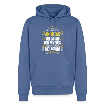ANDREAS - Männer Premium Bio Hoodie - Taubenblau - Vorne - Nico (187cm)