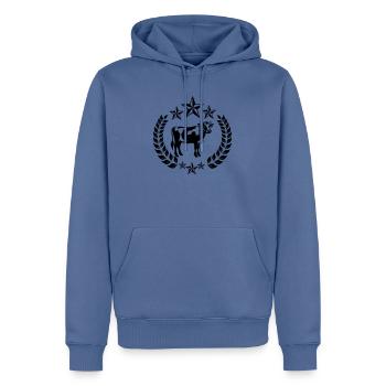 Kuh im Lorbeerkranz mit Sternen - Männer Premium Bio Hoodie - Taubenblau - Vorne - Nico (187cm)
