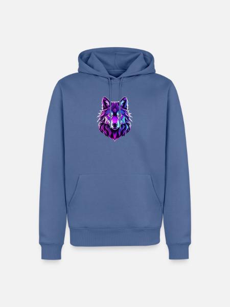 Wolf in Neonfarben - Männer Premium Bio Hoodie - Taubenblau