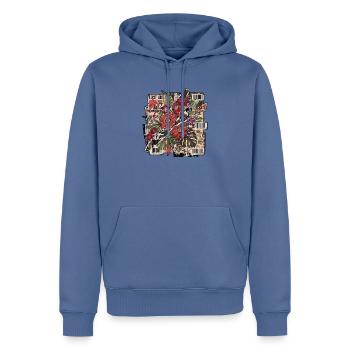 Sticker Collage Dschungelblüte - Männer Premium Bio Hoodie - Taubenblau - Vorne - Nico (187cm)