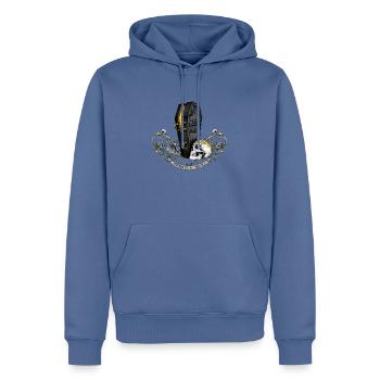 Memento Mori Sargskull Gothic - Männer Premium Bio Hoodie - Taubenblau - Vorne - Nico (187cm)