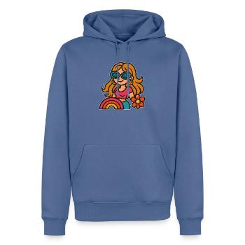 Retro Summer Girl - Flower Power Look - Männer Premium Bio Hoodie - Taubenblau - Vorne - Nico (187cm)
