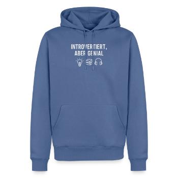 Introverti et brillant – Édition Icône - Sweat à capuche Premium bio Homme - bleu pigeon - Devant - Nico (187cm)