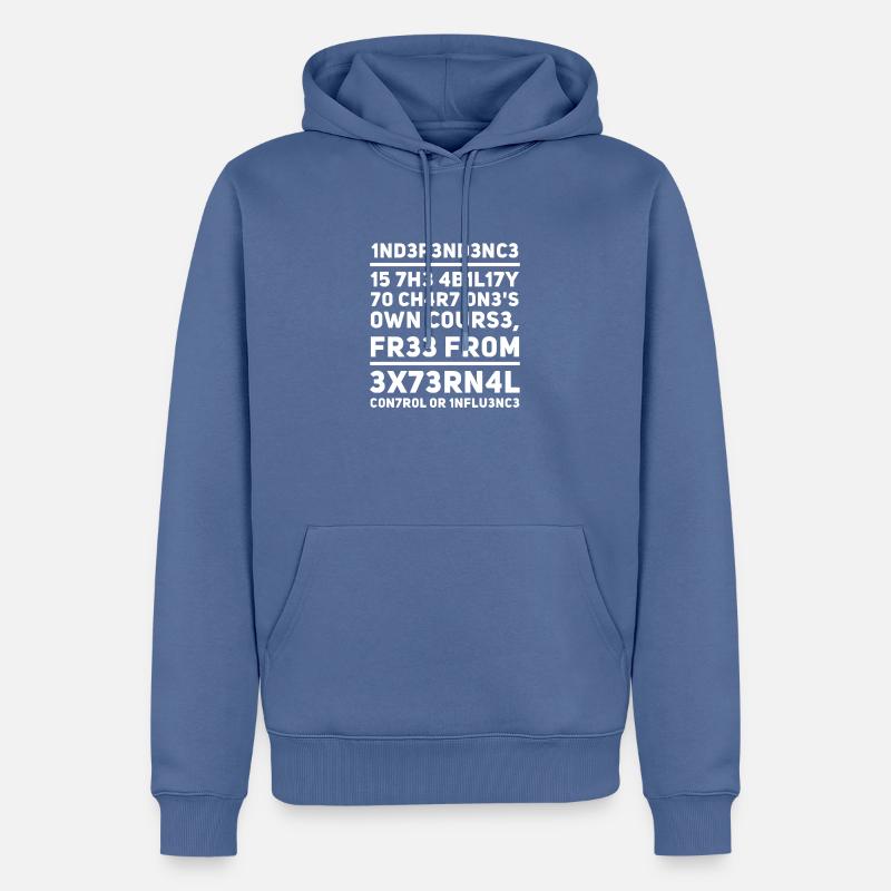 Indépendance L337 Leetspeak slogan - Sweat à capuche Premium bio Homme - bleu pigeon