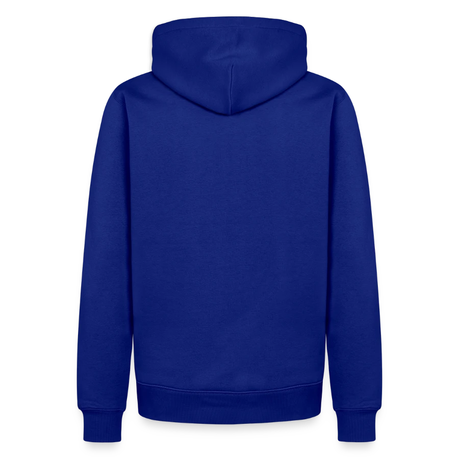 Hollow Peak badge on a men’s premium organic hoodie, royal blue, back