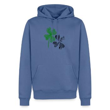 Trèfles, bonheur - Sweat à capuche Premium bio Homme - bleu pigeon - Devant - Nico (187cm)