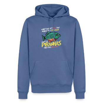 Piranha Geschenk - Männer Premium Bio Hoodie - Taubenblau - Vorne - Nico (187cm)
