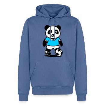 Panda footballeur mignon et stylé Kawaii Foot - Sweat à capuche Premium bio Homme - bleu pigeon - Devant - Nico (187cm)