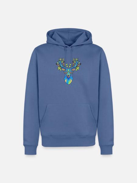 Hirsch Mit Hopfen Poly Art - Männer Premium Bio Hoodie - Taubenblau