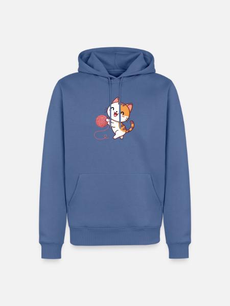 Kawaii-Kätzchen und Pink Ball - Männer Premium Bio Hoodie - Taubenblau