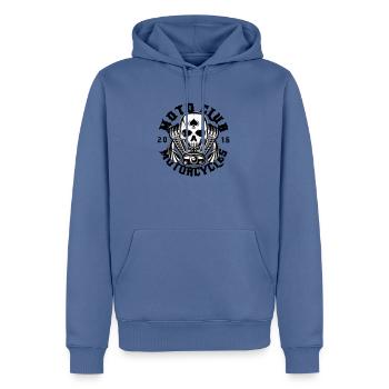 Club de moto - Sweat à capuche Premium bio Homme - bleu pigeon - Devant - Nico (187cm)
