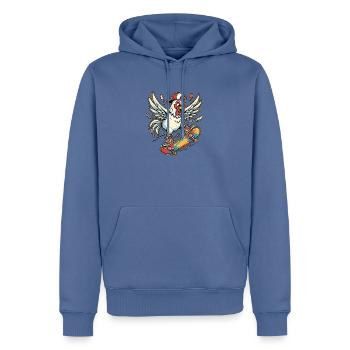 Skater Chicken - Männer Premium Bio Hoodie - Taubenblau - Vorne - Nico (187cm)